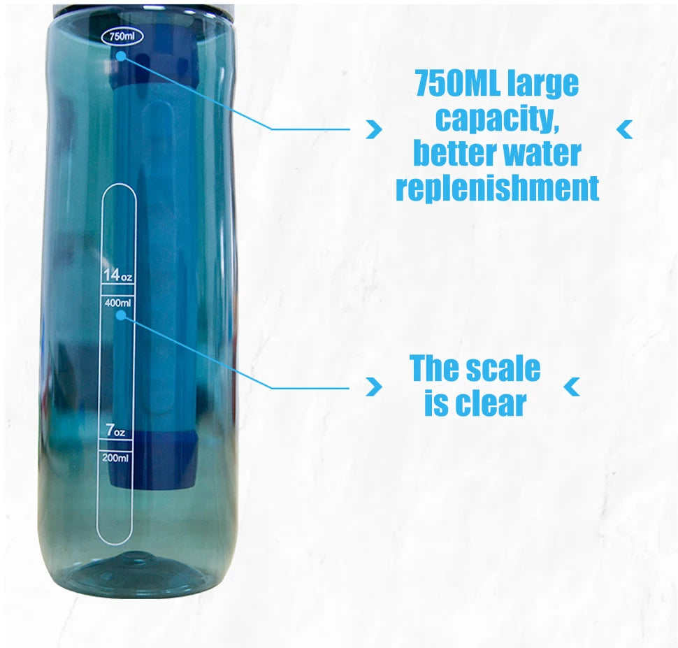 Botella Filtrante de Agua Potable 750ml — Purificador Portátil de Emergencia y Outdoor