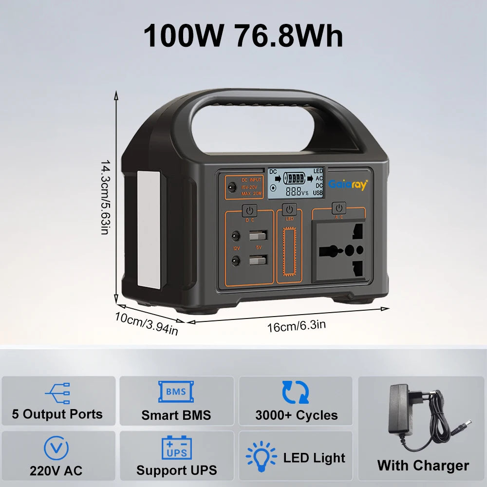 Gaiaray Power Station LiFePO4 — Generador Solar Portátil con Batería de Litio Hierro Fosfato