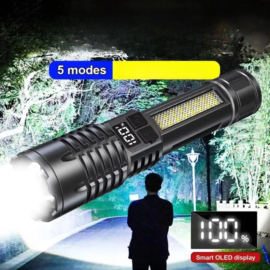 Linterna Táctica LED Recargable USB con Zoom — Alta Potencia y Larga Distancia