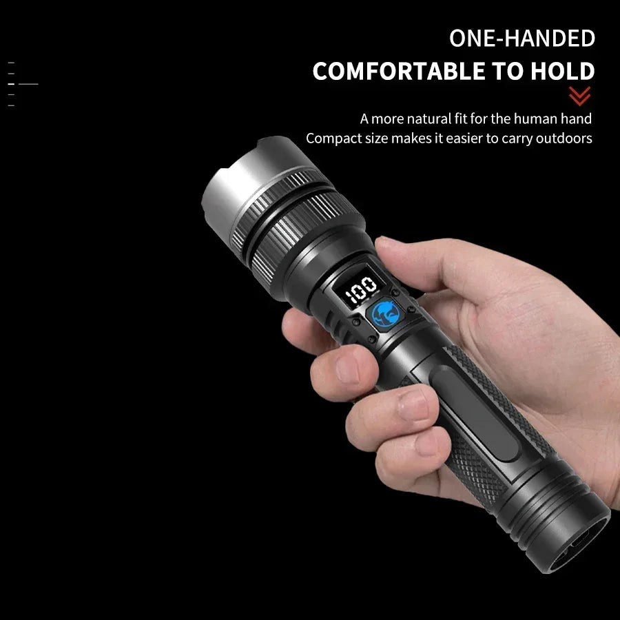 Linterna Táctica LED Recargable USB con Zoom — Alta Potencia y Larga Distancia