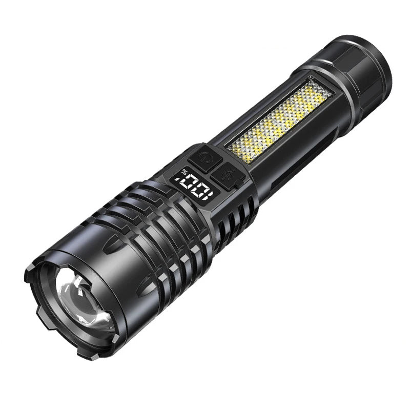 Linterna Táctica LED Recargable USB con Zoom — Alta Potencia y Larga Distancia