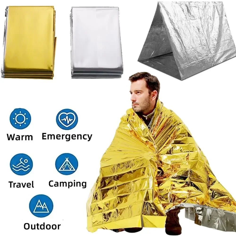 Manta Térmica de Emergencia Reutilizable — Poncho Impermeable y Cortavientos