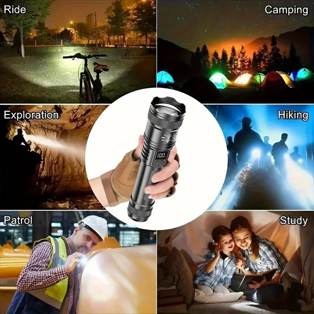 Linterna Táctica LED Recargable USB con Zoom — Alta Potencia y Larga Distancia