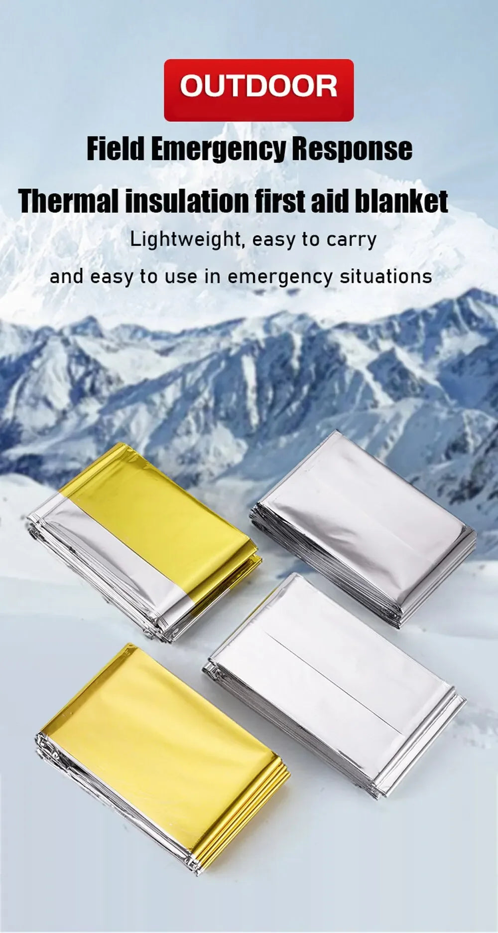 Manta Térmica de Emergencia Reutilizable — Poncho Impermeable y Cortavientos