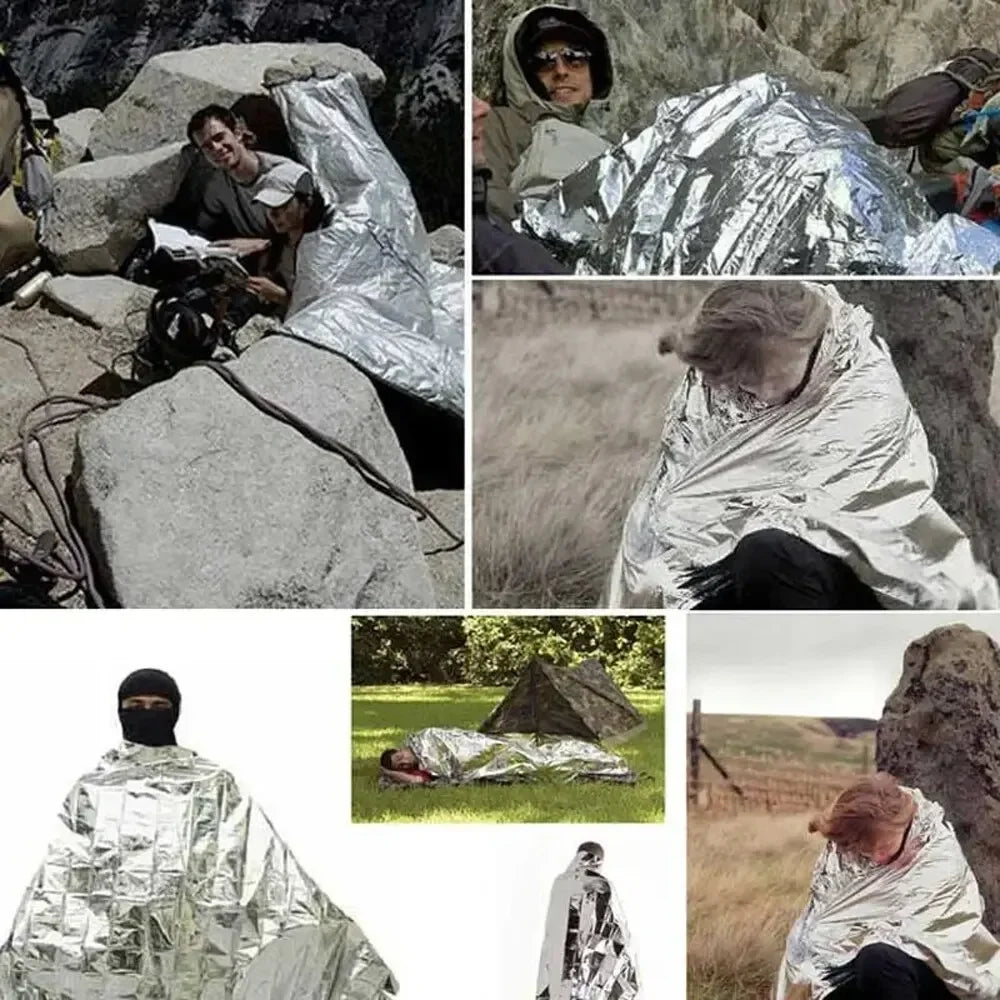 Manta Térmica de Emergencia Reutilizable — Poncho Impermeable y Cortavientos