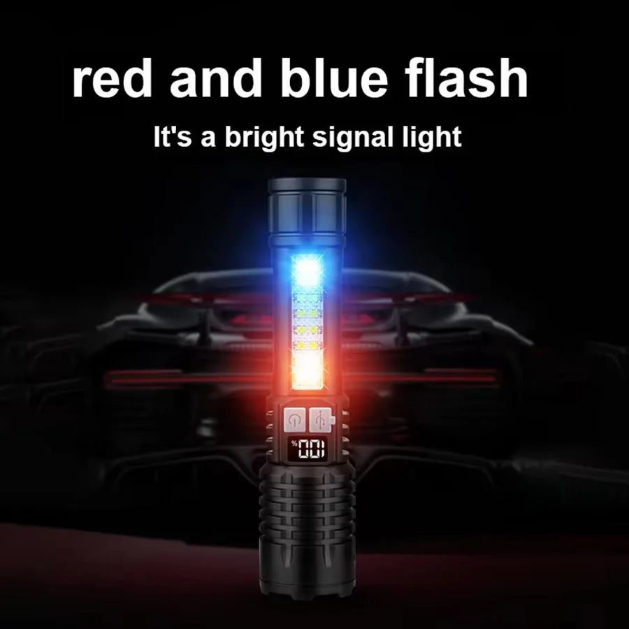 Linterna Táctica LED Recargable USB con Zoom — Alta Potencia y Larga Distancia