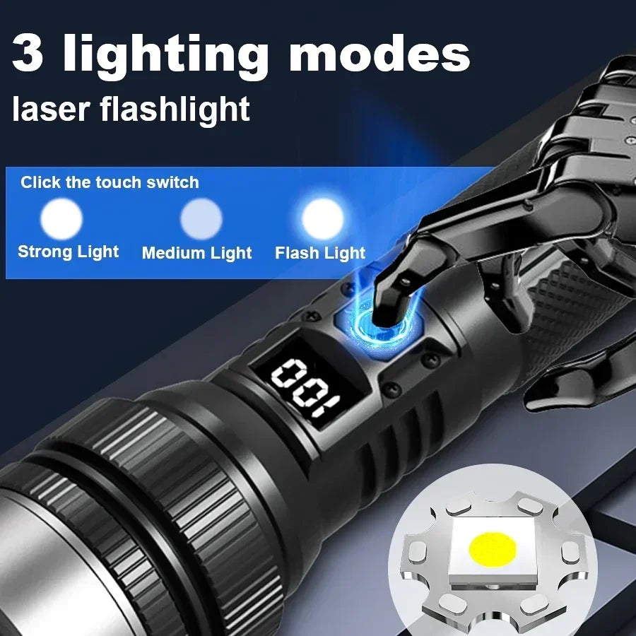 Linterna Táctica LED Recargable USB con Zoom — Alta Potencia y Larga Distancia