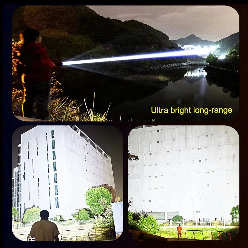 Linterna Táctica LED Recargable USB con Zoom — Alta Potencia y Larga Distancia