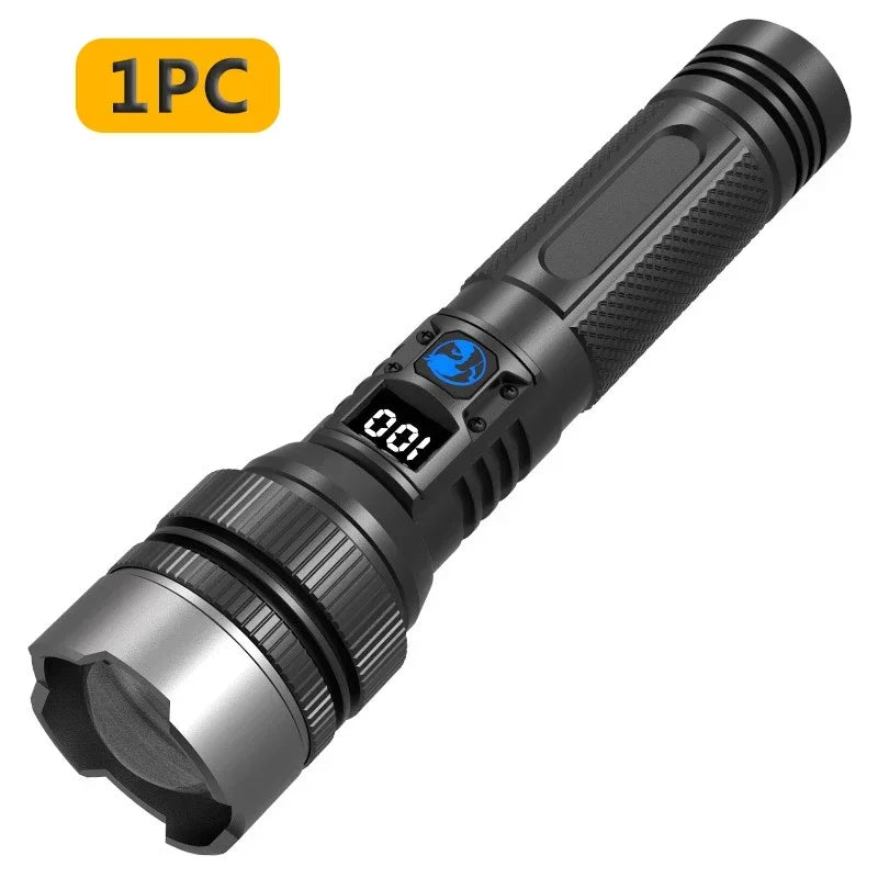 Linterna Táctica LED Recargable USB con Zoom — Alta Potencia y Larga Distancia