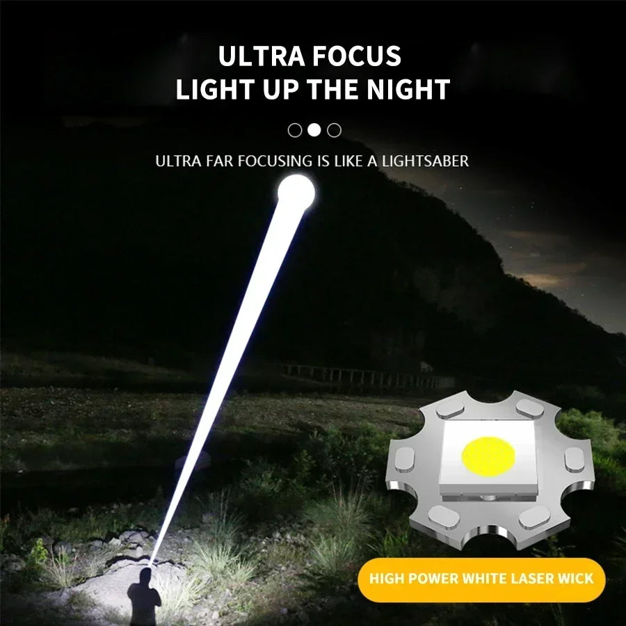 Linterna Táctica LED Recargable USB con Zoom — Alta Potencia y Larga Distancia