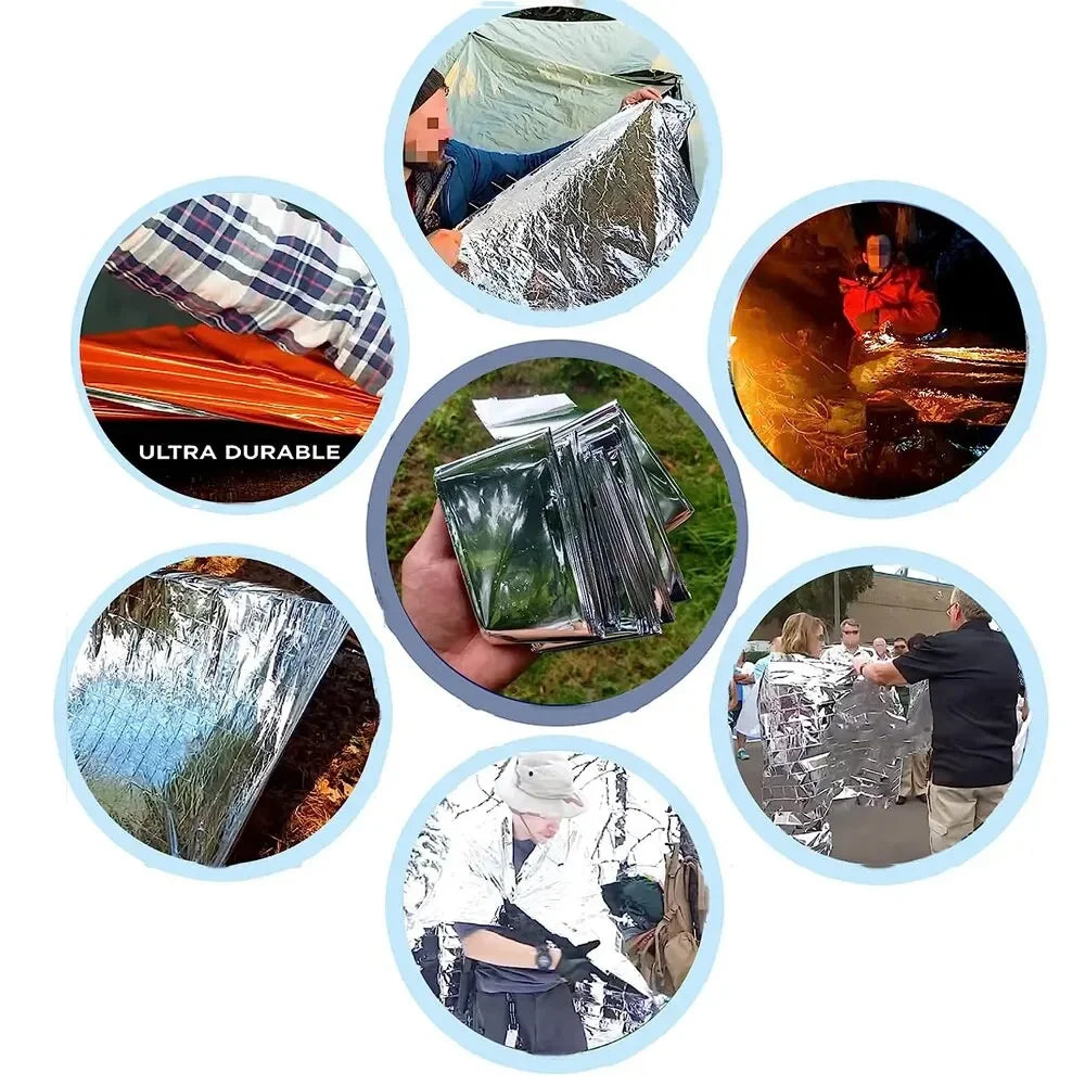 Manta Térmica de Emergencia Reutilizable — Poncho Impermeable y Cortavientos