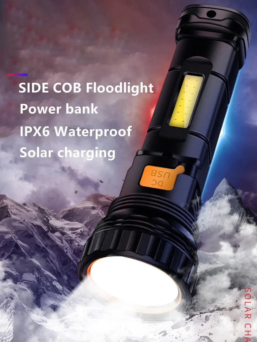 Linterna Solar LED Multifunción con Power Bank para Emergencias