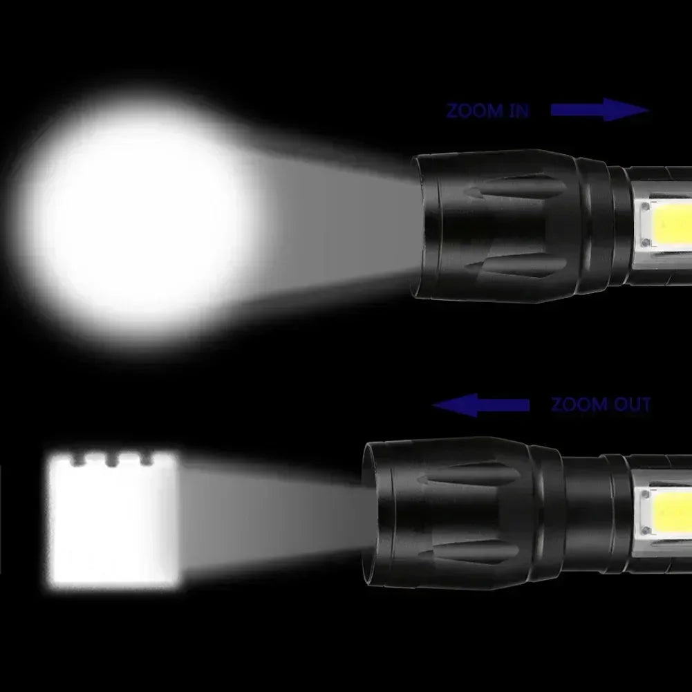 Linterna Táctica LED Recargable USB con Zoom — Alta Potencia y Larga Distancia