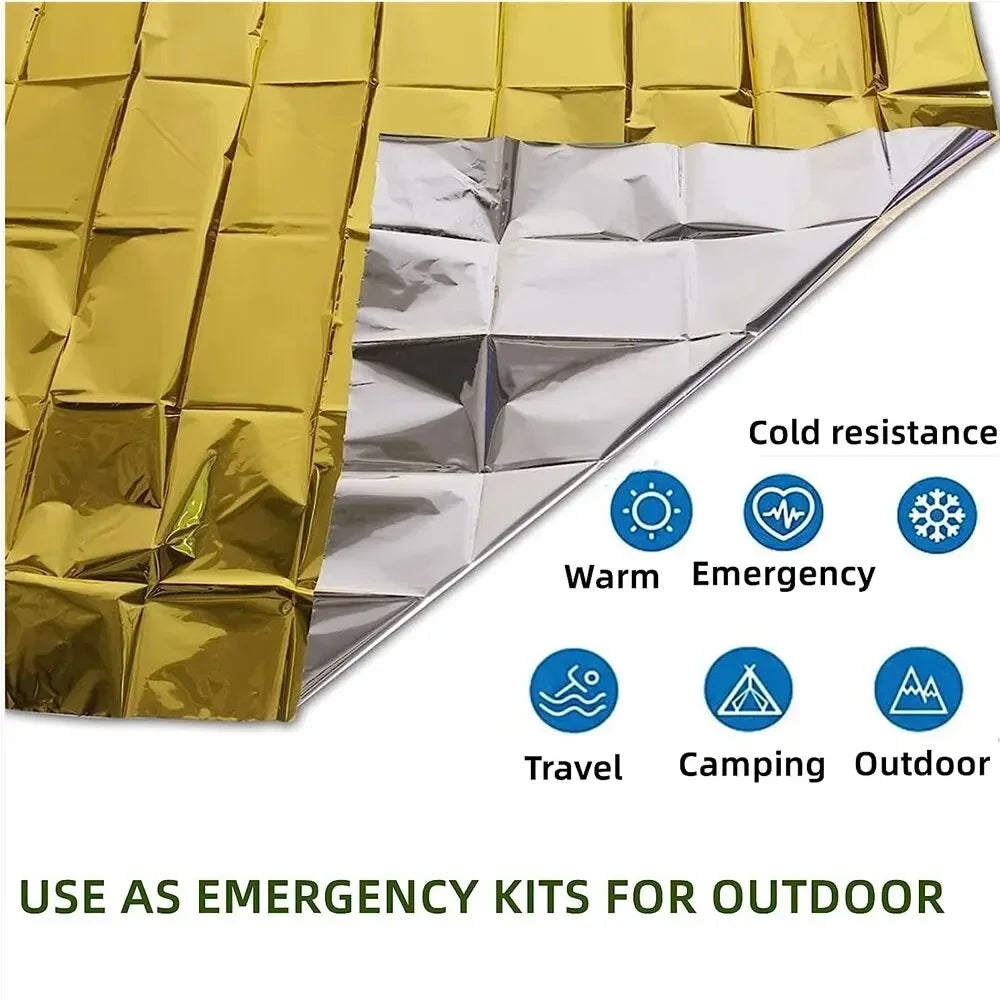 Manta Térmica de Emergencia Reutilizable — Poncho Impermeable y Cortavientos