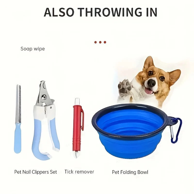 Kit Botiquín Completo de Primeros Auxilios para Mascotas — 19 Piezas con Cuenco Plegable y Accesorios