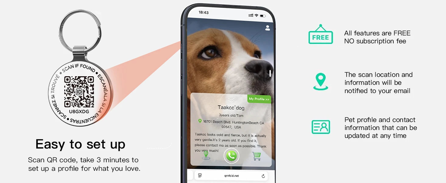 Placa Identificativa QR para Mascotas — Metal Resistente, Sin Cuotas ni Suscripción