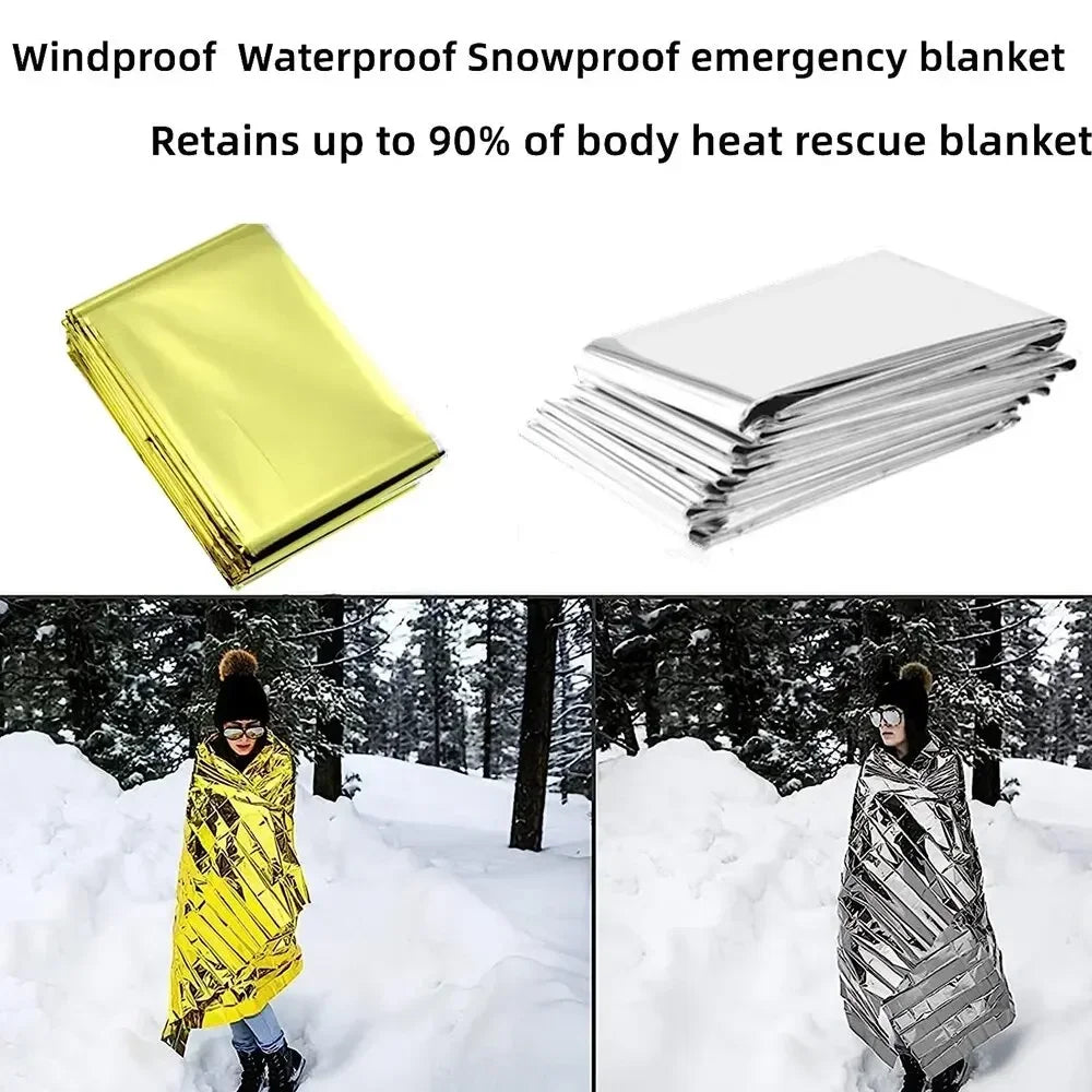 Manta Térmica de Emergencia Reutilizable — Poncho Impermeable y Cortavientos