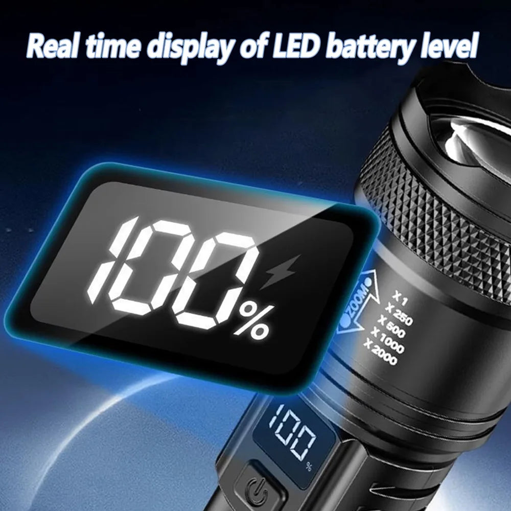 Linterna Táctica LED Recargable USB con Zoom — Alta Potencia y Larga Distancia
