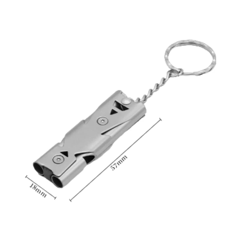 Silbato de Emergencia Doble Tubo de Acero Inoxidable — Alta Frecuencia para Rescate y Supervivencia