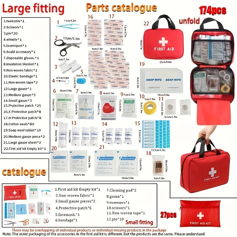 Botiquín de Emergencia Familiar para el Hogar — 174 Piezas con Bolsa de Transporte