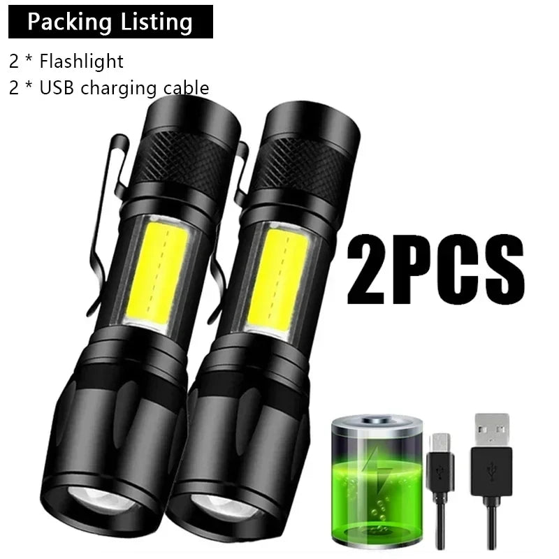 Linterna Táctica LED Recargable USB con Zoom — Alta Potencia y Larga Distancia