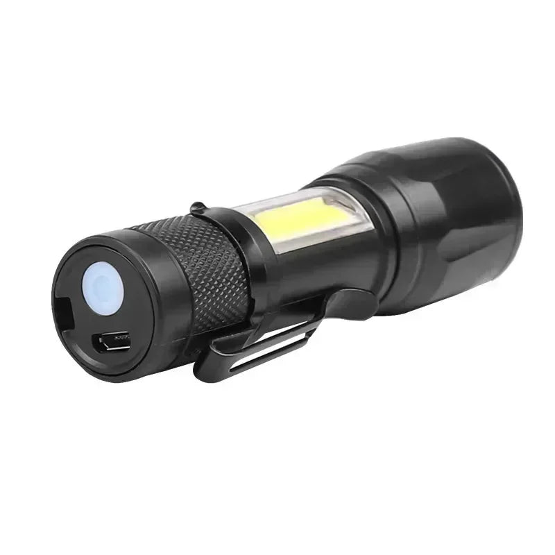 Linterna Táctica LED Recargable USB con Zoom — Alta Potencia y Larga Distancia